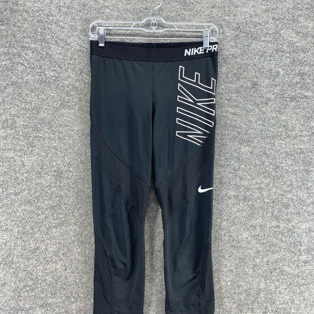 Nike Leggings Women M Medium Black Mid Rise Pull On Hypercool Capri Skinny - Picture 3 of 10